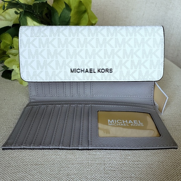 🌺NWT Michael Kors LG Trifold Wallet White grey MK - Picture 6 of 8